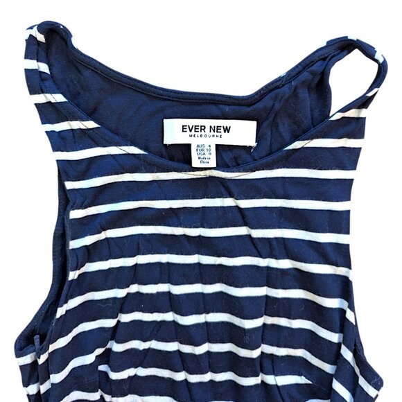 Size 0 Ever New Maxi Tank Dress Belted Asymmetric Hem Striped Blue White Women - Picture 2 of 4